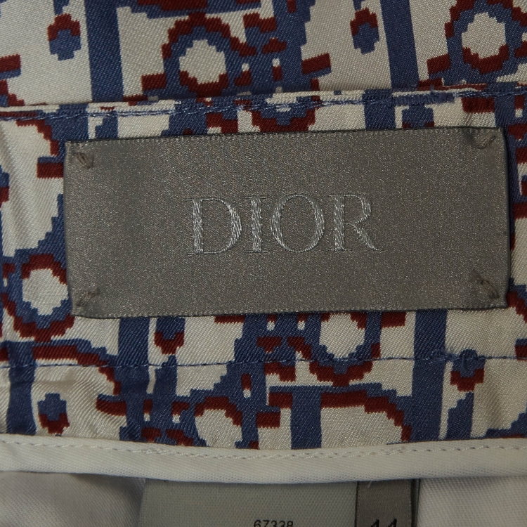 Pre Owned Dior Homme Blue Oblique Pixel Print Silk Shorts XS