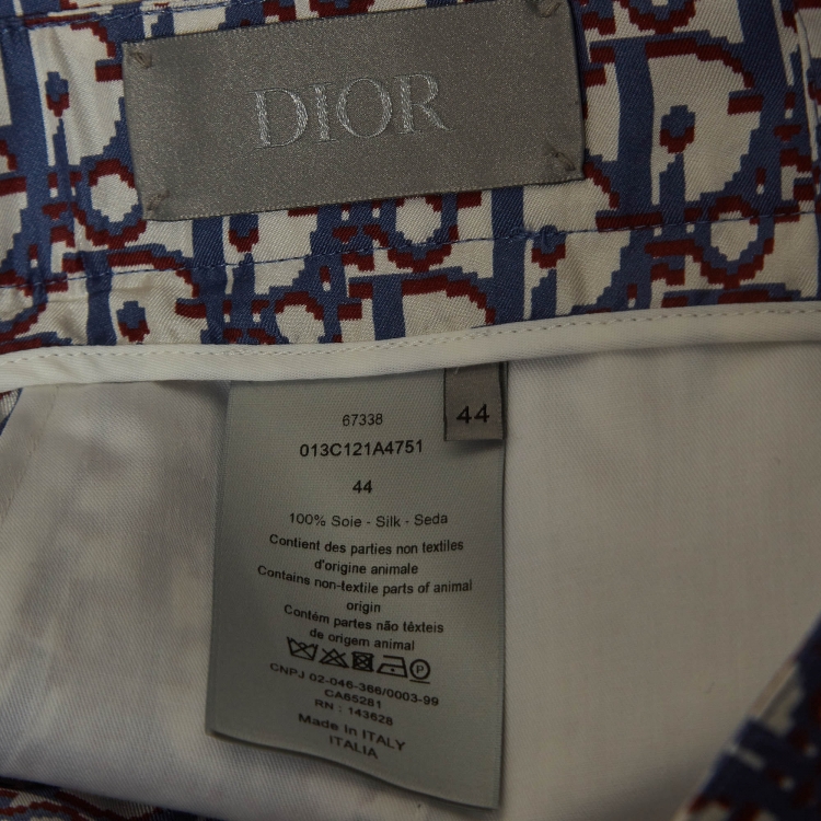 Pre Owned Dior Homme Blue Oblique Pixel Print Silk Shorts XS