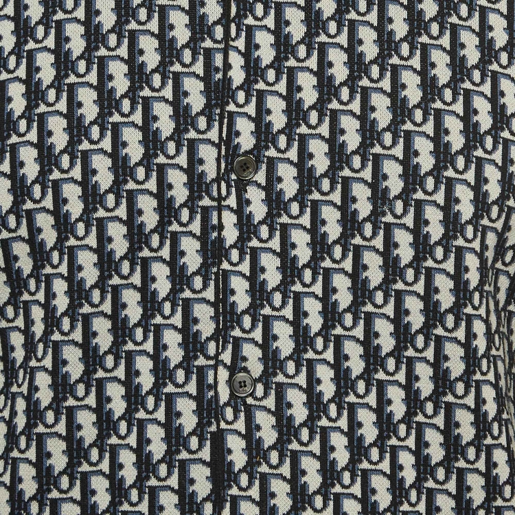 Pre Owned Dior Homme Blue/White Oblique Cotton Knit Oversized Shirt XXL