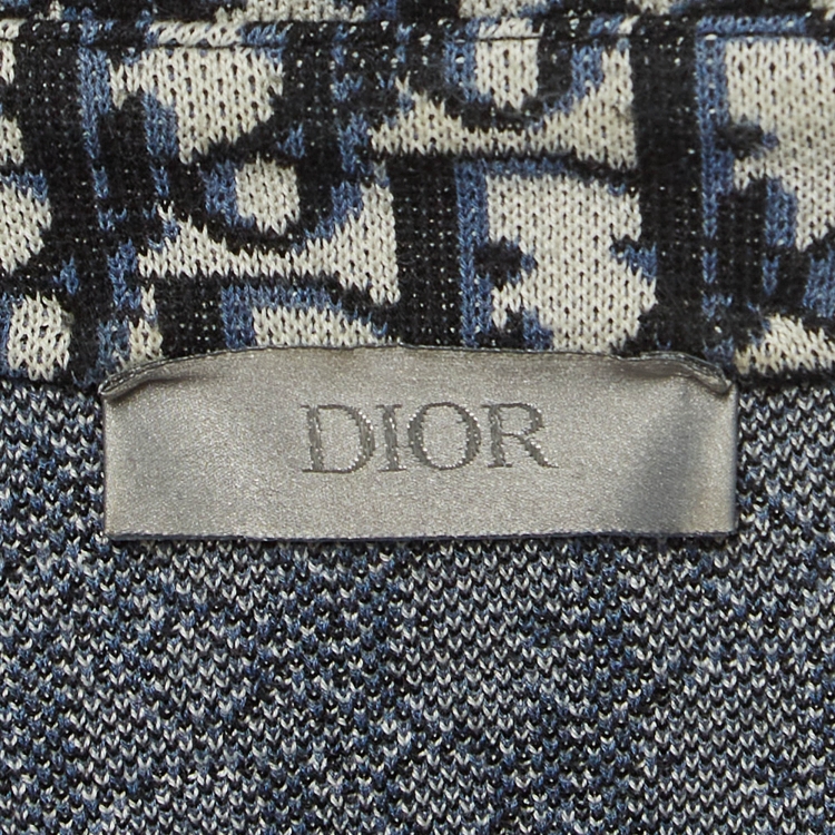 Pre Owned Dior Homme Blue/White Oblique Cotton Knit Oversized Shirt XXL