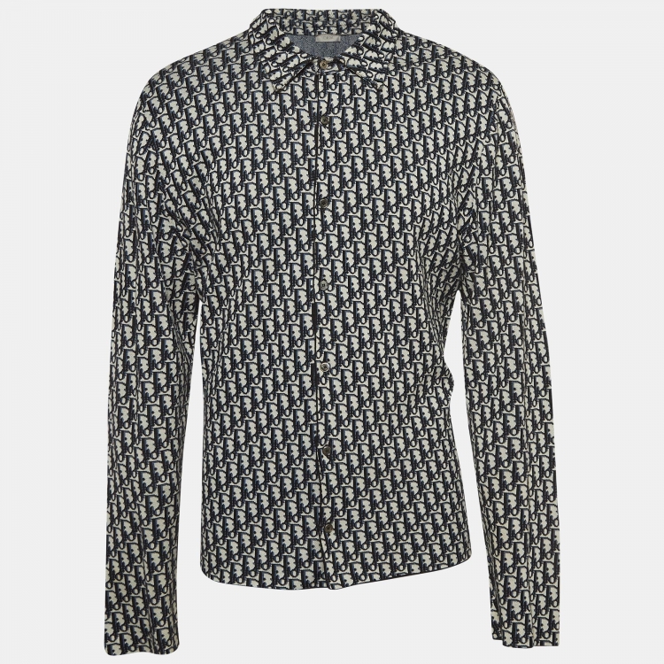 Pre Owned Dior Homme Blue/White Oblique Cotton Knit Oversized Shirt XXL