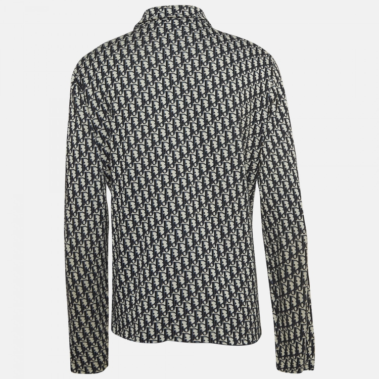 Pre Owned Dior Homme Blue/White Oblique Cotton Knit Oversized Shirt XXL