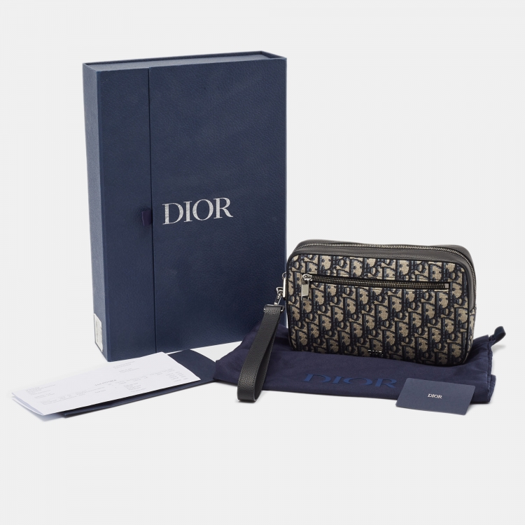 Pre Owned Dior Beige/Black Oblique Canvas and Leather Toiletry Bag