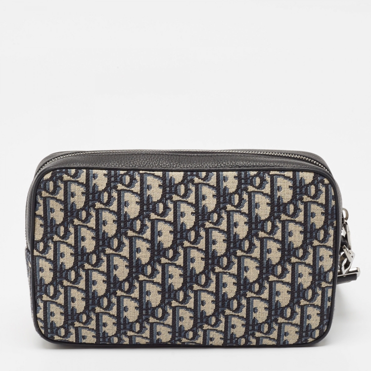 Pre Owned Dior Beige/Black Oblique Canvas and Leather Toiletry Bag