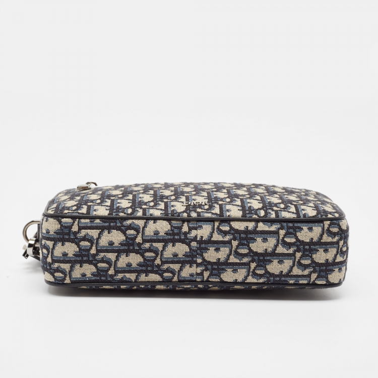 Pre Owned Dior Beige/Black Oblique Canvas and Leather Toiletry Bag