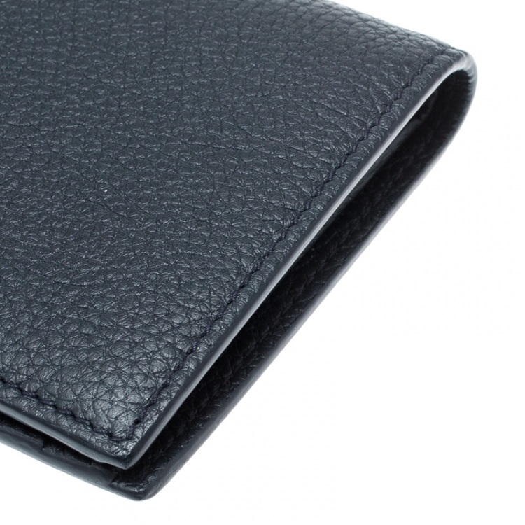Pre Owned Dior Homme Navy Blue Leather Bi Fold Wallet