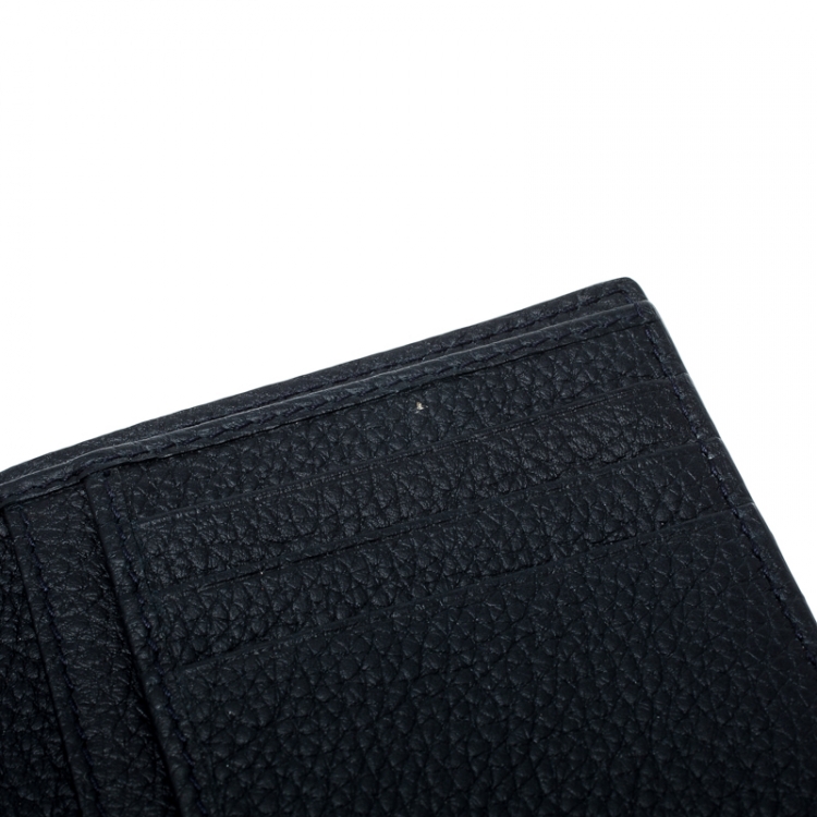 Pre Owned Dior Homme Navy Blue Leather Bi Fold Wallet
