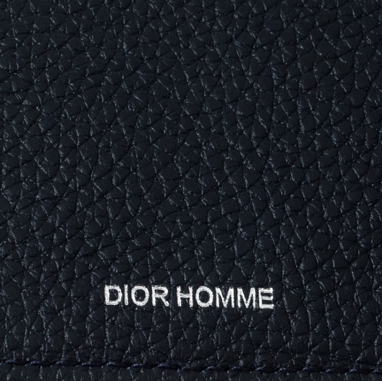 Pre Owned Dior Homme Navy Blue Leather Bi Fold Wallet