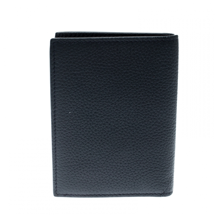 Pre Owned Dior Homme Navy Blue Leather Bi Fold Wallet