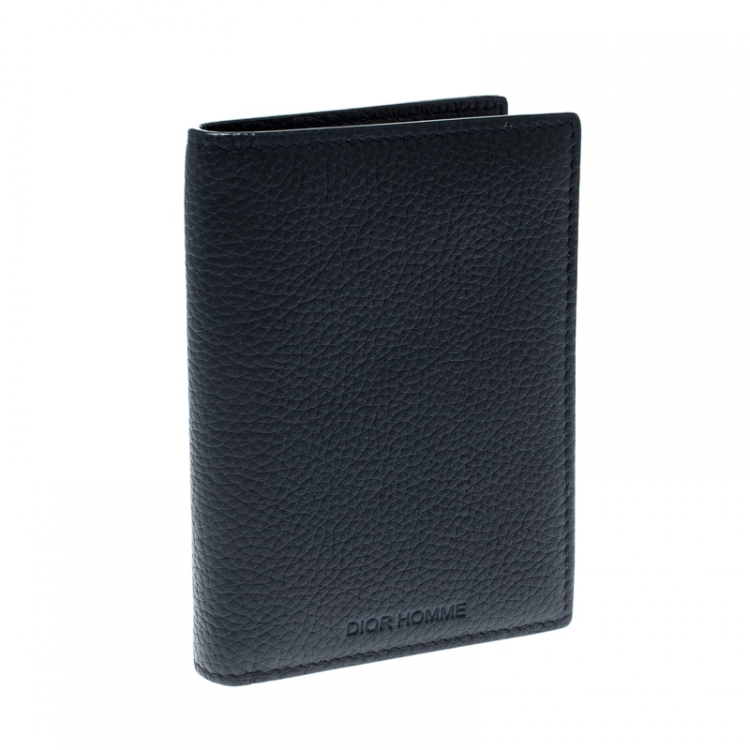 Pre Owned Dior Homme Navy Blue Leather Bi Fold Wallet