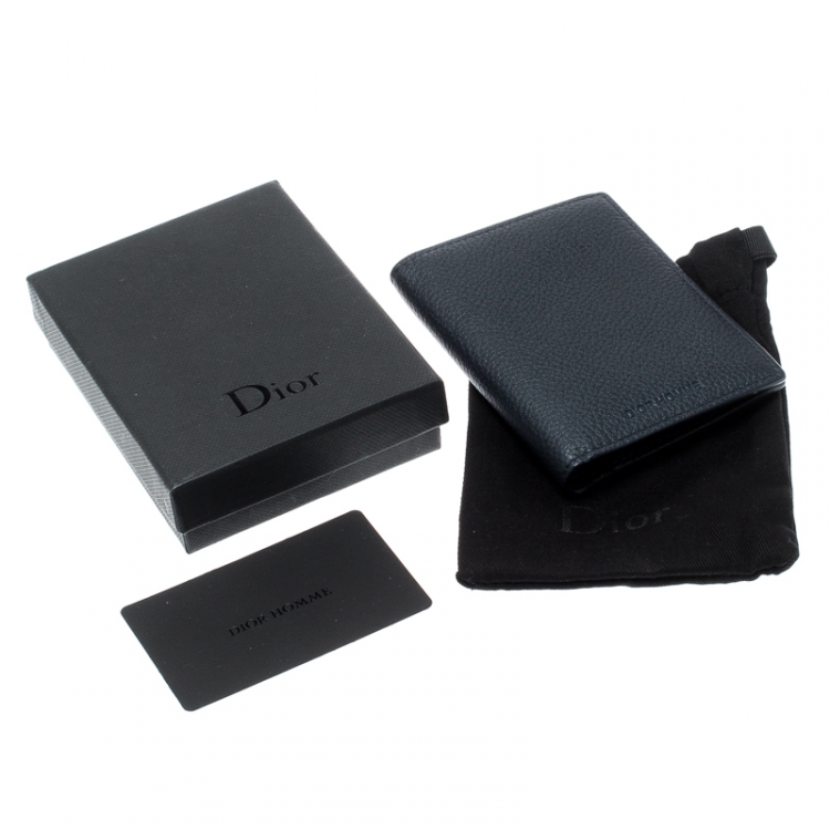 Pre Owned Dior Homme Navy Blue Leather Bi Fold Wallet