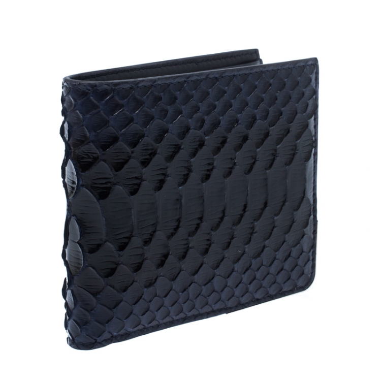 Pre Owned Dior Homme Navy Blue/Black Python Bifold Wallet