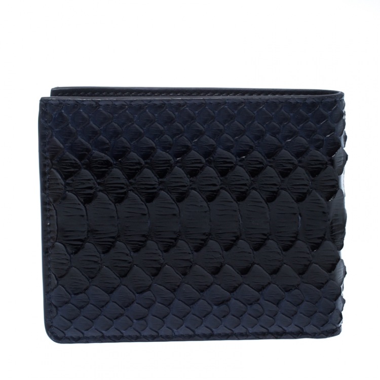 Pre Owned Dior Homme Navy Blue/Black Python Bifold Wallet