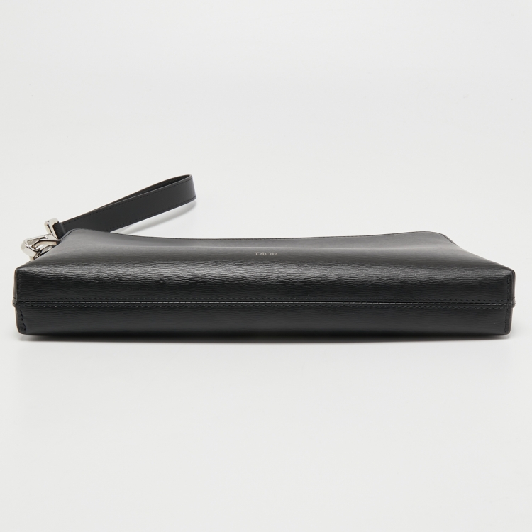 Pre Owned Dior Black Leather Wristlet Zip Pouch