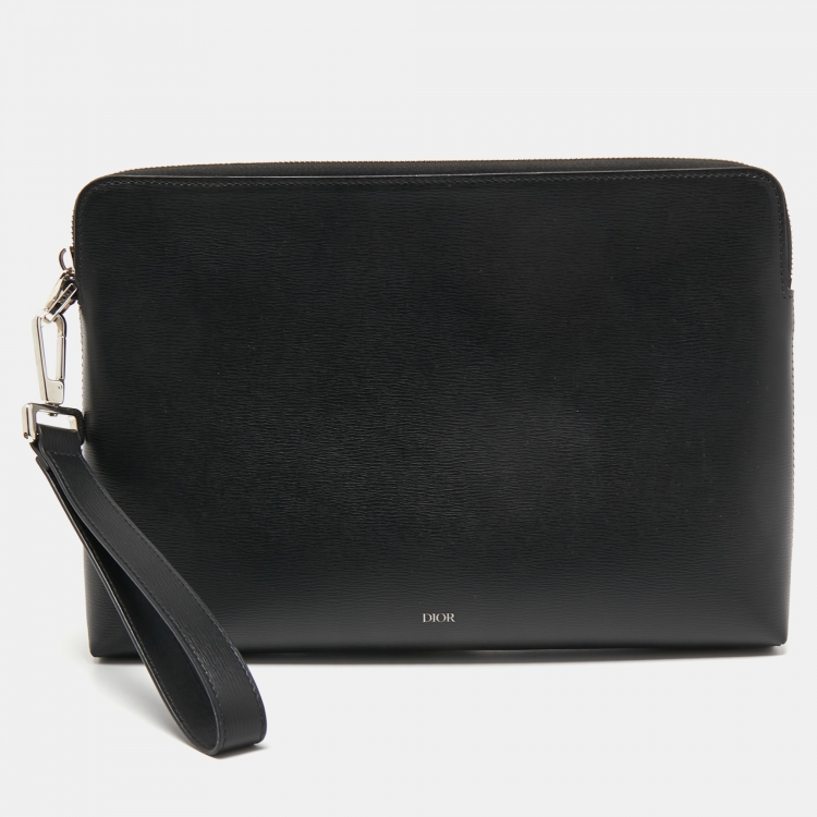 Pre Owned Dior Black Leather Wristlet Zip Pouch