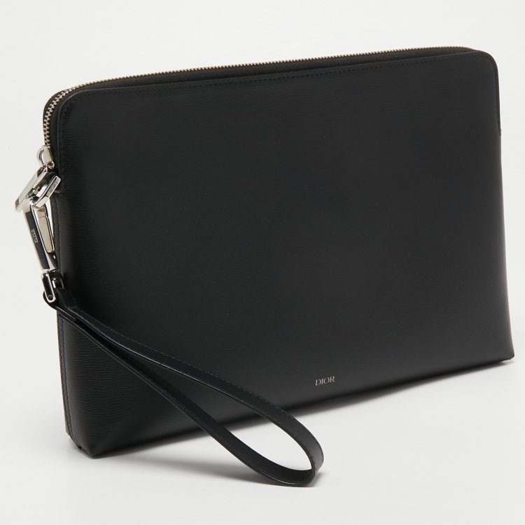 Pre Owned Dior Black Leather Wristlet Zip Pouch