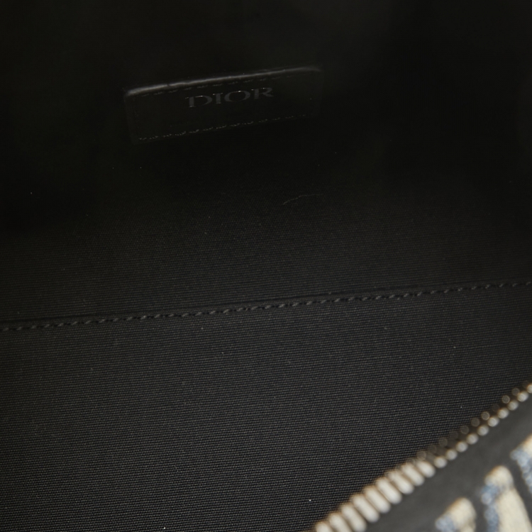 Pre Owned Dior Black/Navy Blue Oblique Canvas and Leather Lingot 22 Bag