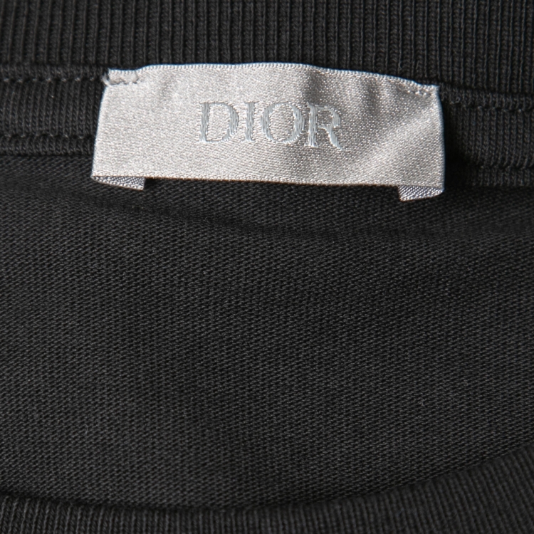 Pre Owned Dior Homme Black Cotton CD Heart Patch Crew Neck T Shirt S