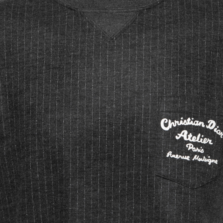 Pre Owned Dior Homme Grey Atelier Embroidered Striped Wool Crew Neck T-Shirt M