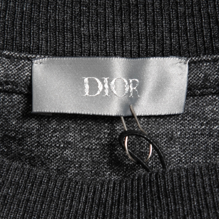 Pre Owned Dior Homme Grey Atelier Embroidered Striped Wool Crew Neck T-Shirt M