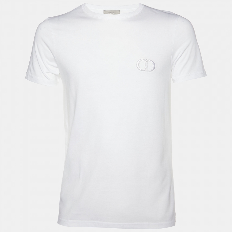 Dior Homme White Logo Embroidered Cotton Crewneck T-Shirt L Dior