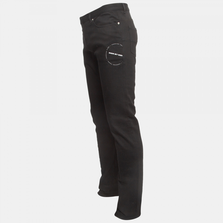 Pre Owned Dior Black Logo Printed Denim Jeans M Waist 32"