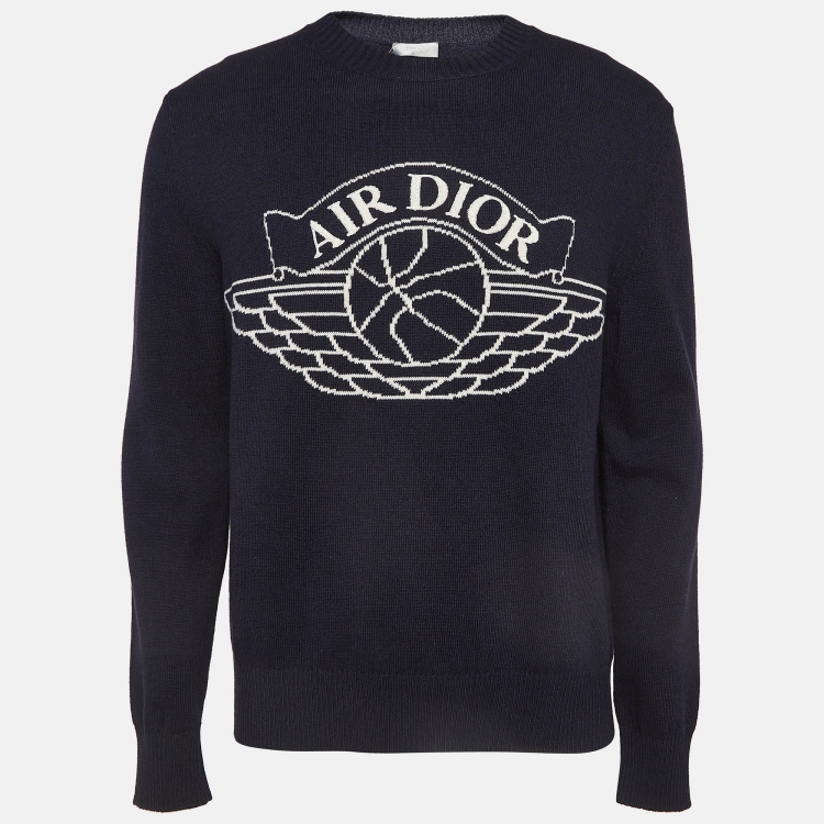 Pre Owned Dior X Jordan Navy Blue Wings Intarsia Cashmere Pullover M