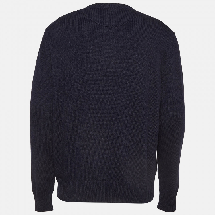 Pre Owned Dior X Jordan Navy Blue Wings Intarsia Cashmere Pullover M