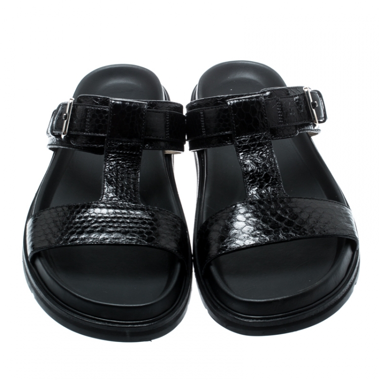 Pre Owned Dior Homme Black Snakeskin Flat Slides Size 43