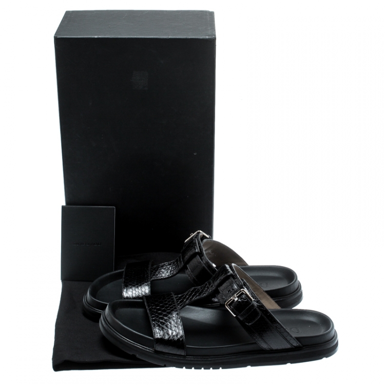 Pre Owned Dior Homme Black Snakeskin Flat Slides Size 43