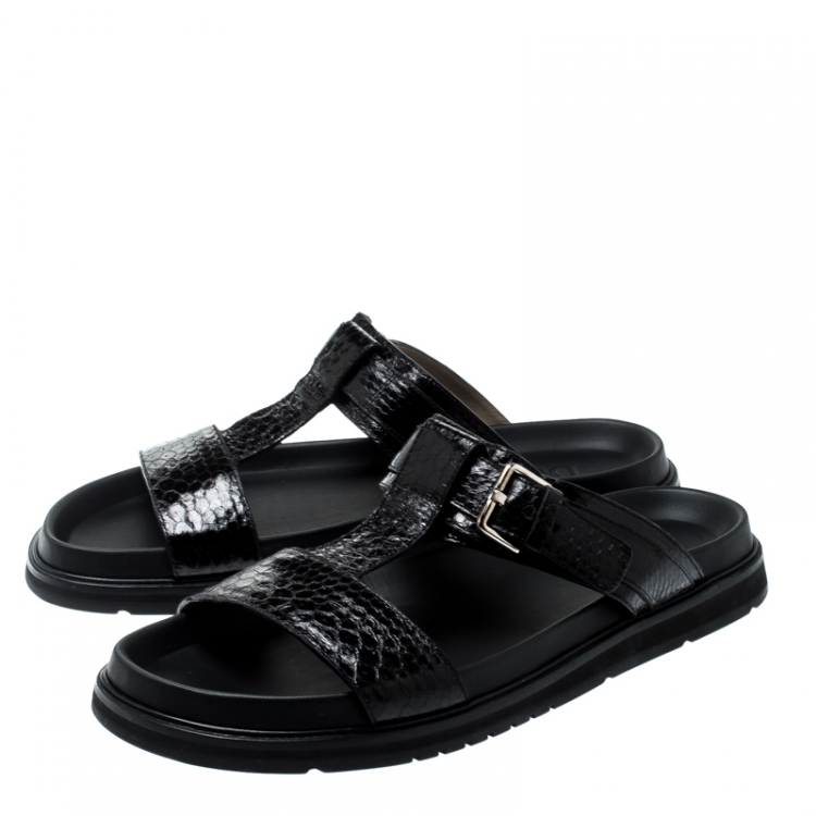 Pre Owned Dior Homme Black Snakeskin Flat Slides Size 42.5