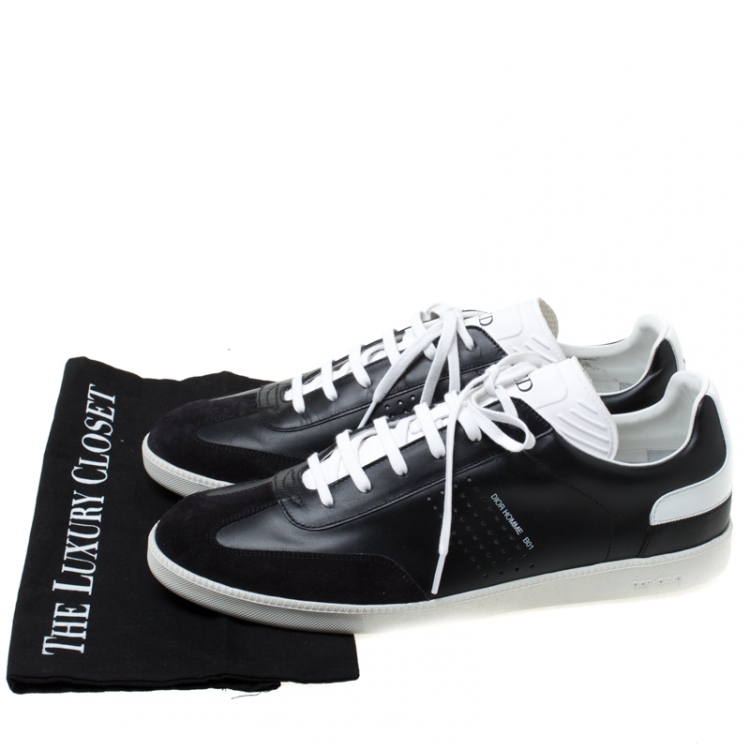 Pre Owned Dior Homme Monochrome Leather And Suede Sneakers Size 44
