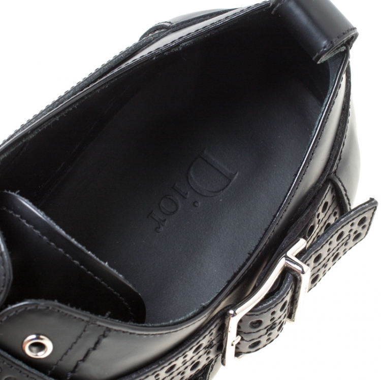 Pre Owned Dior Homme Black Brogue Leather Cross Strap Platform Oxfords Size 41.5