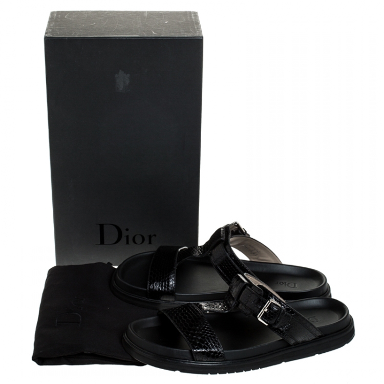 Pre Owned Dior Homme Black Snakeskin Flat Slides Size 43.5