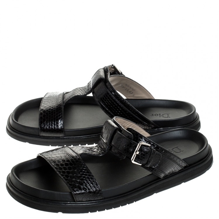 Pre Owned Dior Homme Black Snakeskin Flat Slides Size 43.5