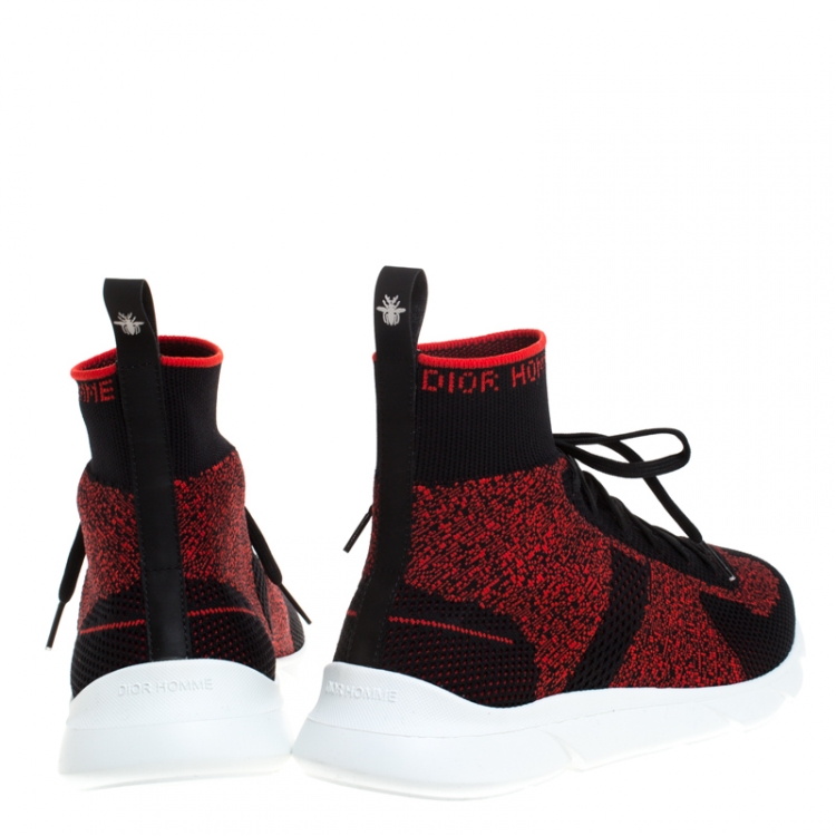 Pre Owned Dior Homme Black/Red Stretch Fabric High Top Sneakers Size 41