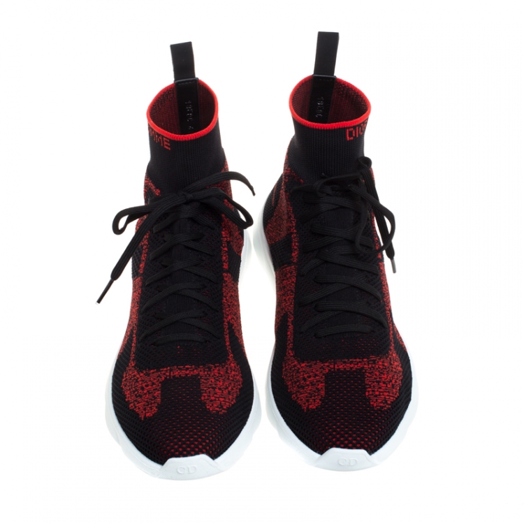 Pre Owned Dior Homme Black/Red Stretch Fabric High Top Sneakers Size 41