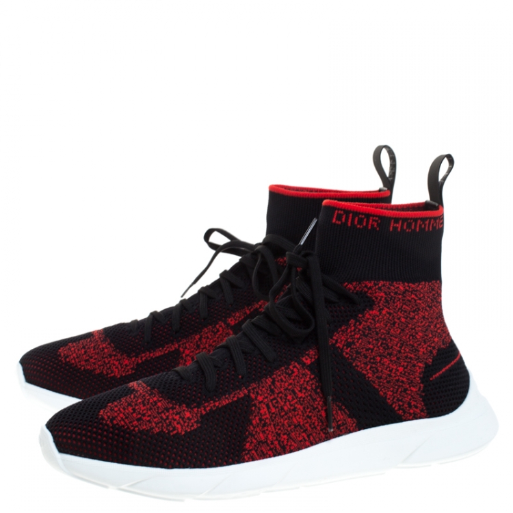 Pre Owned Dior Homme Black/Red Stretch Fabric High Top Sneakers Size 41