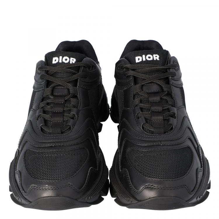 مملوكة مسبقًا Dior Black Technical Mesh and Leather CD1 Platform Sneakers Size 43