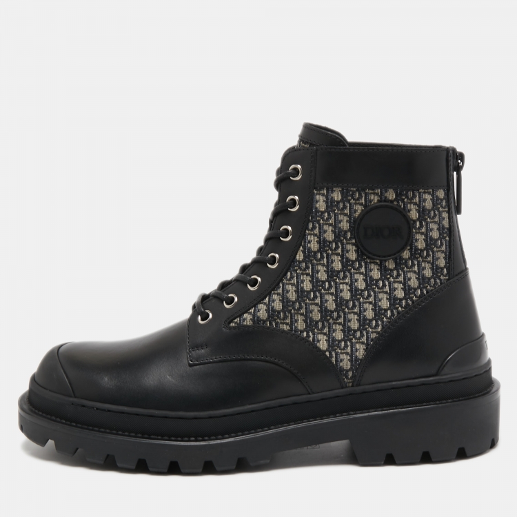 Pre Owned Dior Black Leather and Canvas Explorer Ankle Boots Size 41