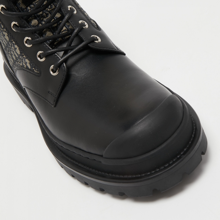 Pre Owned Dior Black Leather and Canvas Explorer Ankle Boots Size 41