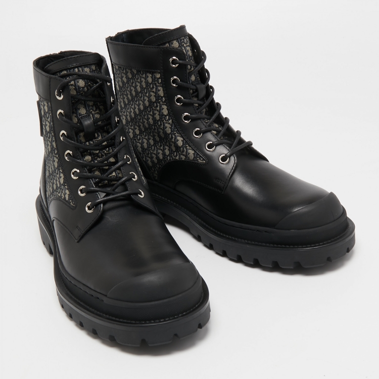 Pre Owned Dior Black Leather and Canvas Explorer Ankle Boots Size 41