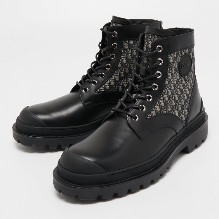Dior Explorer Ankle Boot In Black Smooth Calfskin And Dior Oblique Jac   CHIIIQ