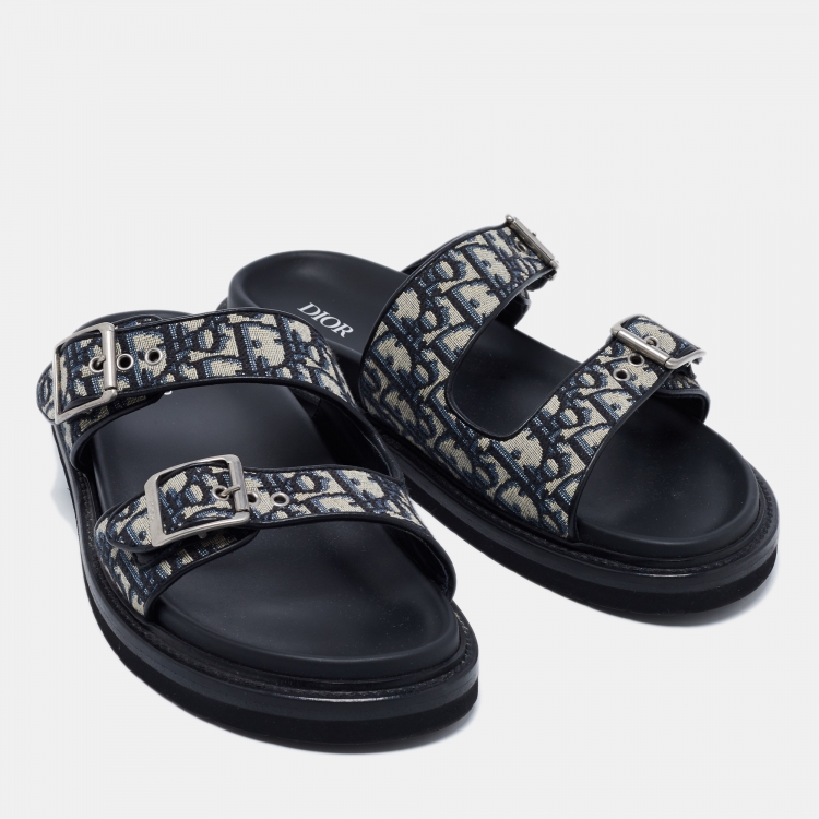 Pre Owned Dior Beige/Black Oblique Canvas Aqua Slides Size 43