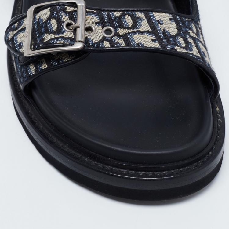 Pre Owned Dior Beige/Black Oblique Canvas Aqua Slides Size 43