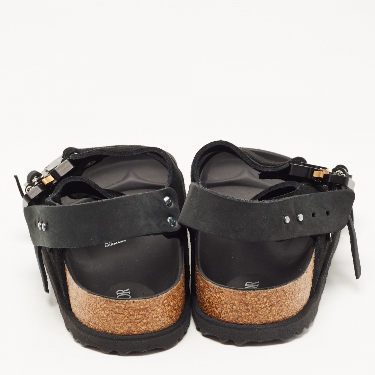 Pre Owned Dior X Birkenstock Milano Black Suede and Nubuck Buckle Slingback Sandals Size 42