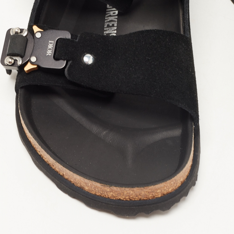 Pre Owned Dior X Birkenstock Milano Black Suede and Nubuck Buckle Slingback Sandals Size 42