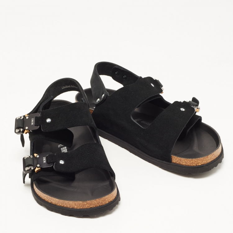 Pre Owned Dior X Birkenstock Milano Black Suede and Nubuck Buckle Slingback Sandals Size 42