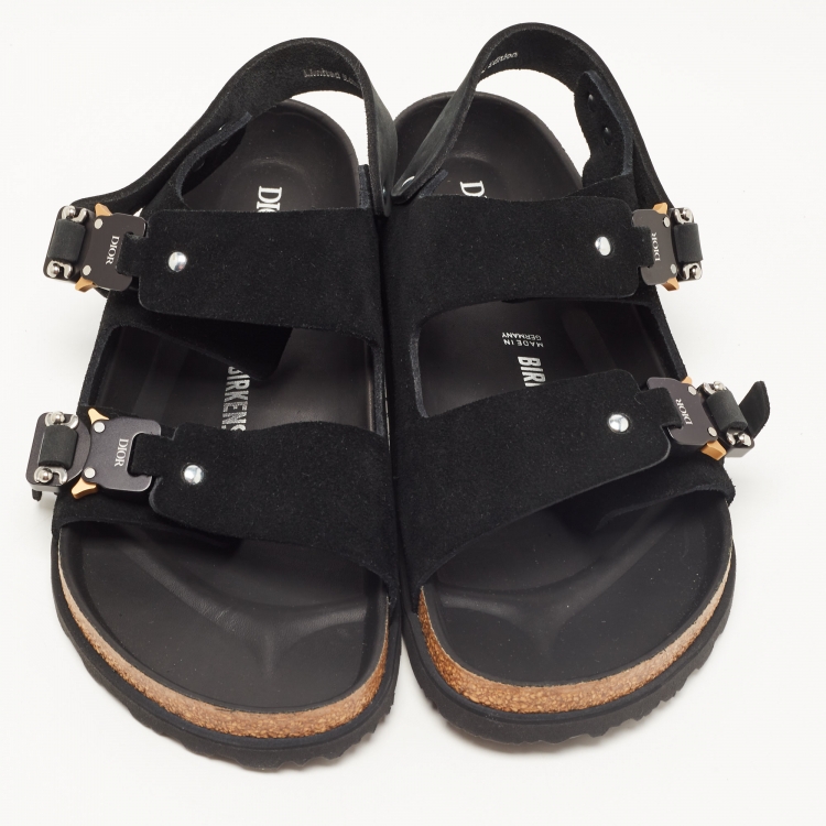 Pre Owned Dior X Birkenstock Milano Black Suede and Nubuck Buckle Slingback Sandals Size 42