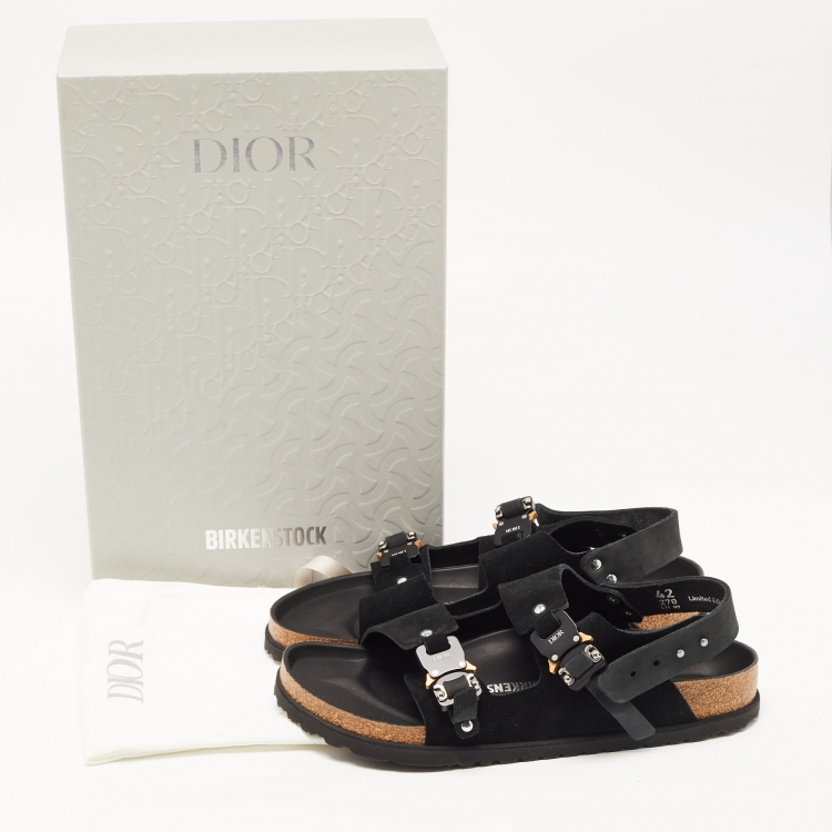 Pre Owned Dior X Birkenstock Milano Black Suede and Nubuck Buckle Slingback Sandals Size 42